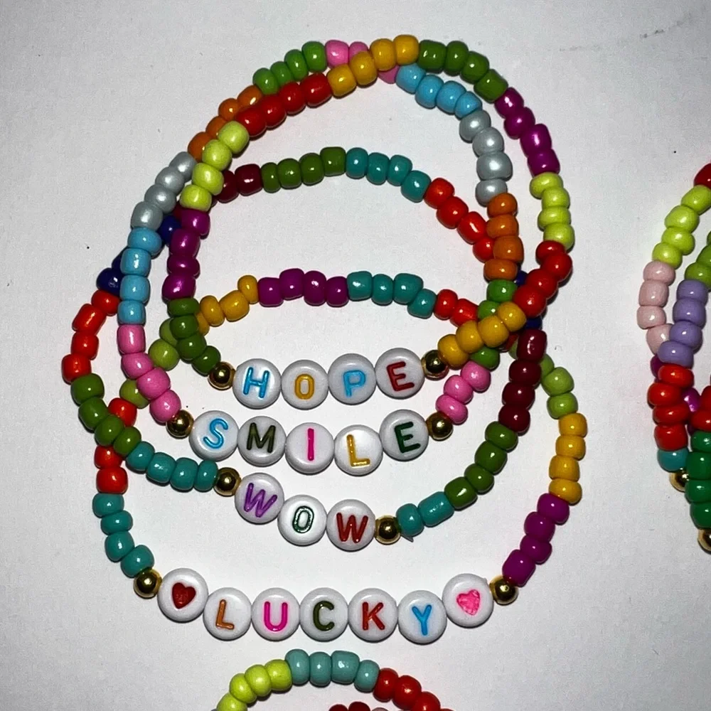 Colorful Beaded Friendship/Positive Affirmations Stretch Bracelets Set/Lot-14